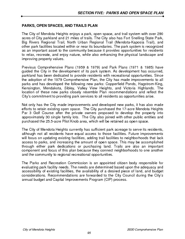 Mendota Heights Parks and Open Space Plan Mendota Heights Parks and Open Space Plan
