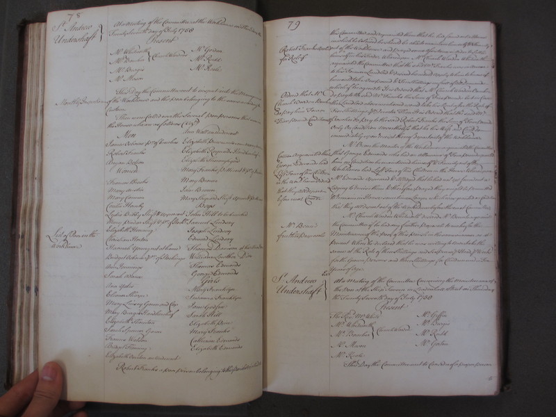 St Andrew Undershaft - Workhouse Minute Book 1748-1780 p78-79 image 1 St Andrew Undershaft - Workhouse Minute Book 1748-1780 p78-79 image 1