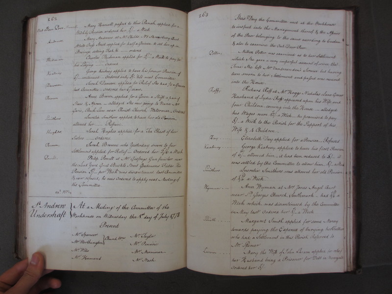 St Andrew Undershaft - Workhouse Minute Book 1748-1780 p262-263 image 1 St Andrew Undershaft - Workhouse Minute Book 1748-1780 p262-263 image 1