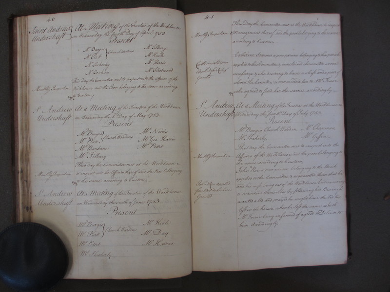 St Andrew Undershaft - Workhouse Minute Book 1748-1780 p40-41 image 1