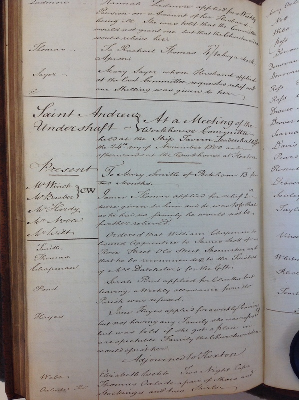 St Andrew Undershaft - Workhouse Minute Book 1780-1801 p262 image 1 St Andrew Undershaft - Workhouse Minute Book 1780-1801 p262 image 1