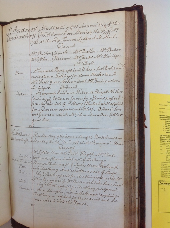 St Andrew Undershaft - Workhouse Minute Book 1780-1801 p107 image 1 St Andrew Undershaft - Workhouse Minute Book 1780-1801 p107 image 1