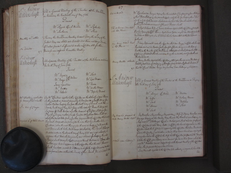 St Andrew Undershaft - Workhouse Minute Book 1732-1748 p46-47 image 1 St Andrew Undershaft - Workhouse Minute Book 1732-1748 p46-47 image 1