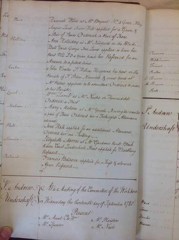 St Andrew Undershaft - Workhouse Minute Book 1780-1801 p8 image 1