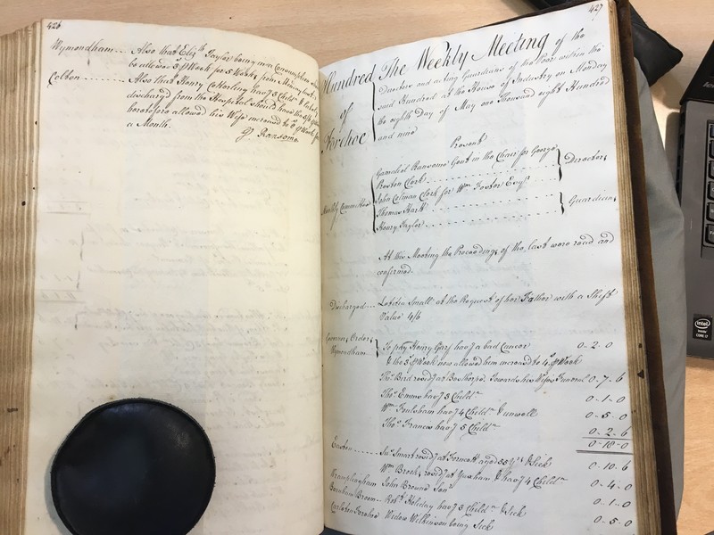 Forehoe Hundred - House of Industry Minute Book 1807-1809 p426-427 image 1 Forehoe Hundred - House of Industry Minute Book 1807-1809 p426-427 image 1