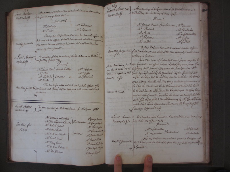 St Andrew Undershaft - Workhouse Minute Book 1732-1748 p168-169 image 1 St Andrew Undershaft - Workhouse Minute Book 1732-1748 p168-169 image 1