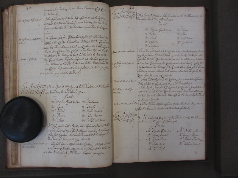 St Andrew Undershaft - Workhouse Minute Book 1732-1748 p42-43 image 1 St Andrew Undershaft - Workhouse Minute Book 1732-1748 p42-43 image 1