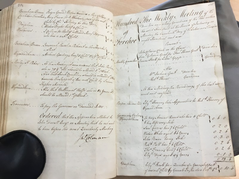 Forehoe Hundred - House of Industry Minute Book 1805-1807 p384-385 image 1 Forehoe Hundred - House of Industry Minute Book 1805-1807 p384-385 image 1