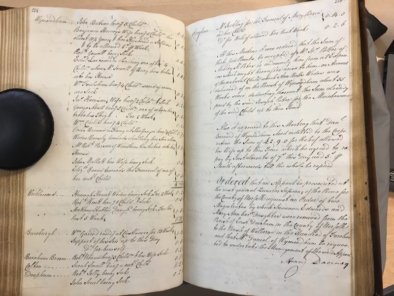 Forehoe Hundred - House of Industry Minute Book 1807-1809 p224-225 image 1