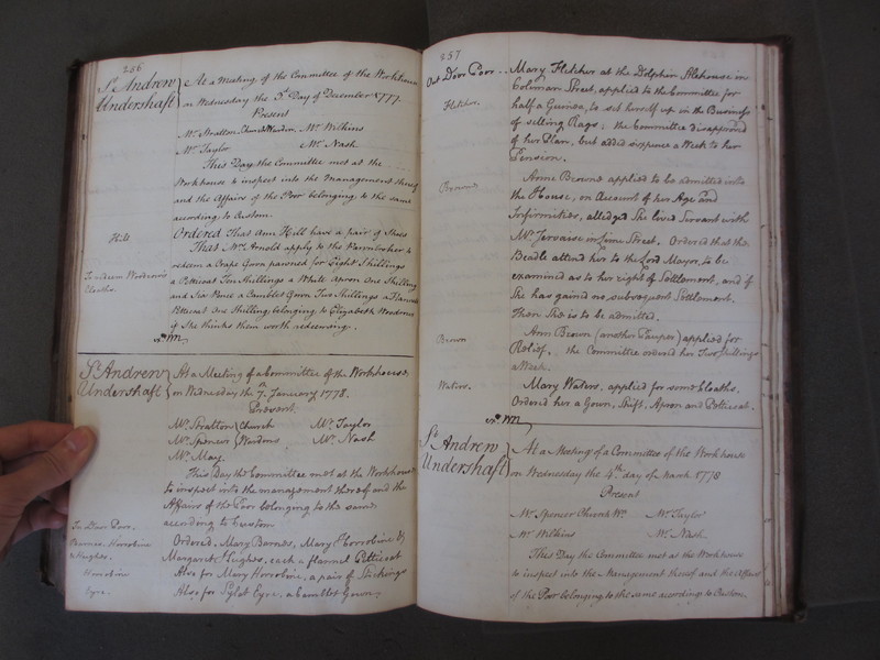 St Andrew Undershaft - Workhouse Minute Book 1748-1780 p256-257 image 1 St Andrew Undershaft - Workhouse Minute Book 1748-1780 p256-257 image 1