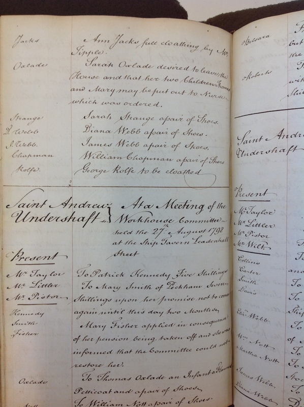 St Andrew Undershaft - Workhouse Minute Book 1780-1801 p218 image 1 St Andrew Undershaft - Workhouse Minute Book 1780-1801 p218 image 1