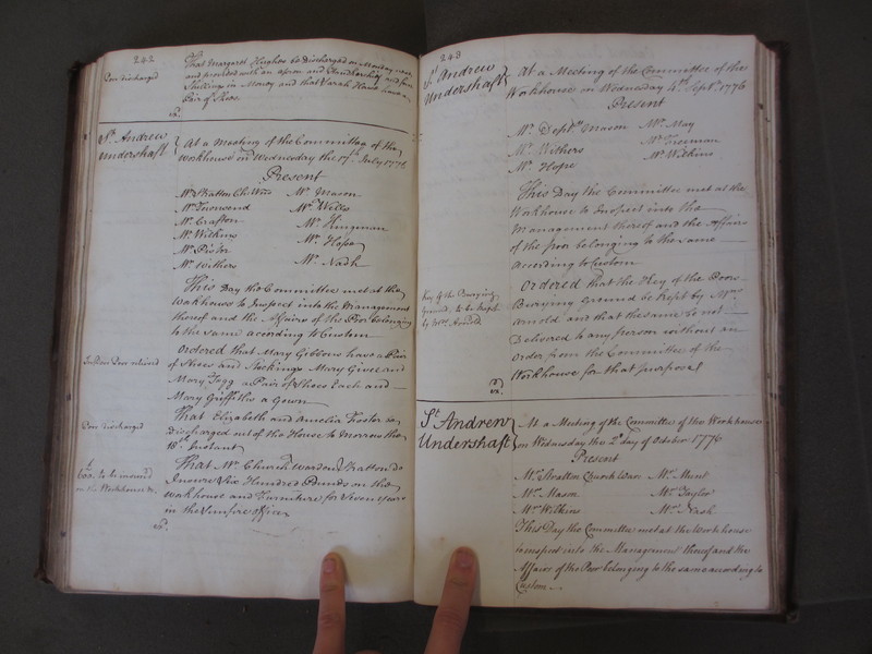 St Andrew Undershaft - Workhouse Minute Book 1748-1780 p242-243 image 1 St Andrew Undershaft - Workhouse Minute Book 1748-1780 p242-243 image 1