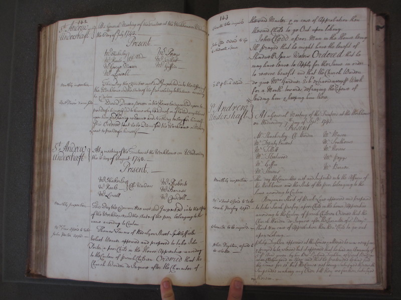 St Andrew Undershaft - Workhouse Minute Book 1732-1748 p142-143 image 1 St Andrew Undershaft - Workhouse Minute Book 1732-1748 p142-143 image 1