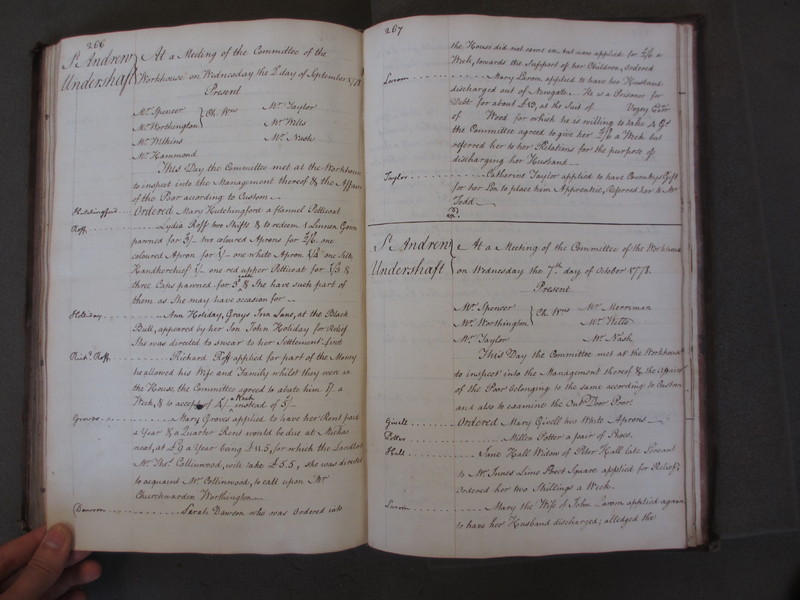 St Andrew Undershaft - Workhouse Minute Book 1748-1780 p266-267 image 1 St Andrew Undershaft - Workhouse Minute Book 1748-1780 p266-267 image 1