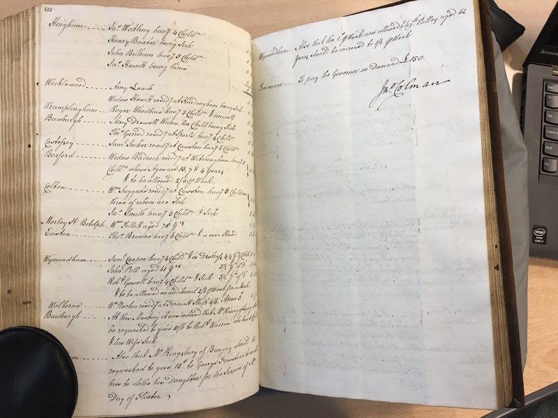 Forehoe Hundred - House of Industry Minute Book 1807-1809 p422-423 image 1 Forehoe Hundred - House of Industry Minute Book 1807-1809 p422-423 image 1