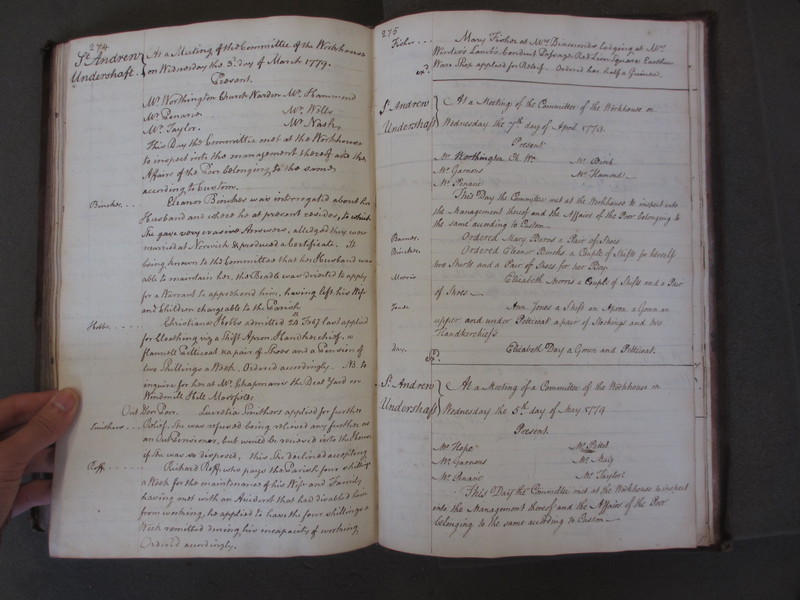 St Andrew Undershaft - Workhouse Minute Book 1748-1780 p274-275 image 1 St Andrew Undershaft - Workhouse Minute Book 1748-1780 p274-275 image 1
