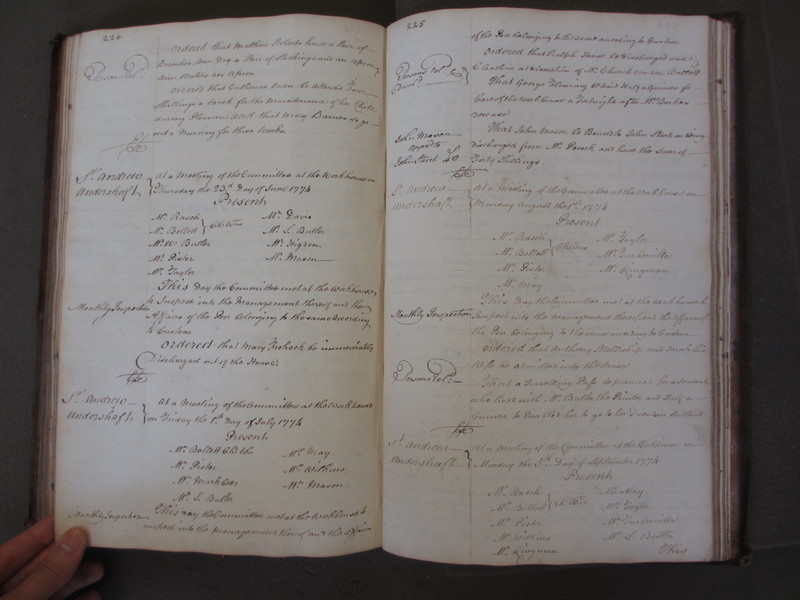 St Andrew Undershaft - Workhouse Minute Book 1748-1780 p224-225 image 1 St Andrew Undershaft - Workhouse Minute Book 1748-1780 p224-225 image 1