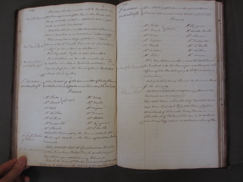 St Andrew Undershaft - Workhouse Minute Book 1748-1780 p220-221 image 1 St Andrew Undershaft - Workhouse Minute Book 1748-1780 p220-221 image 1
