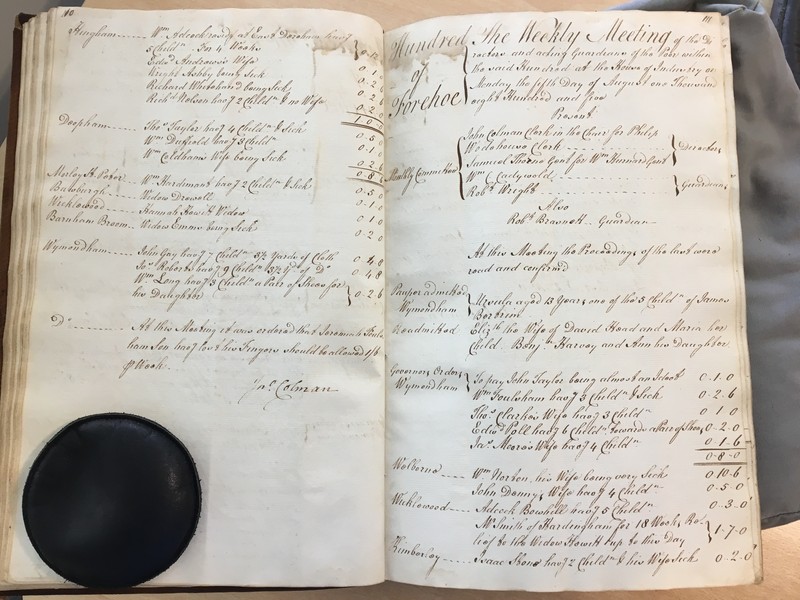 Forehoe Hundred - House of Industry Minute Book 1805-1807 p110-111 image 1 Forehoe Hundred - House of Industry Minute Book 1805-1807 p110-111 image 1
