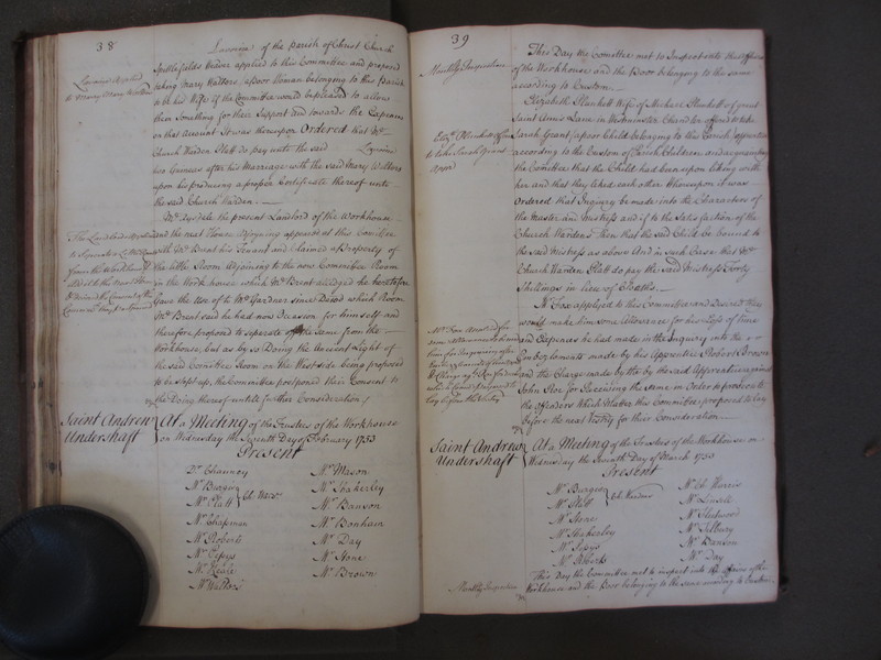 St Andrew Undershaft - Workhouse Minute Book 1748-1780 p38-39 image 1 St Andrew Undershaft - Workhouse Minute Book 1748-1780 p38-39 image 1