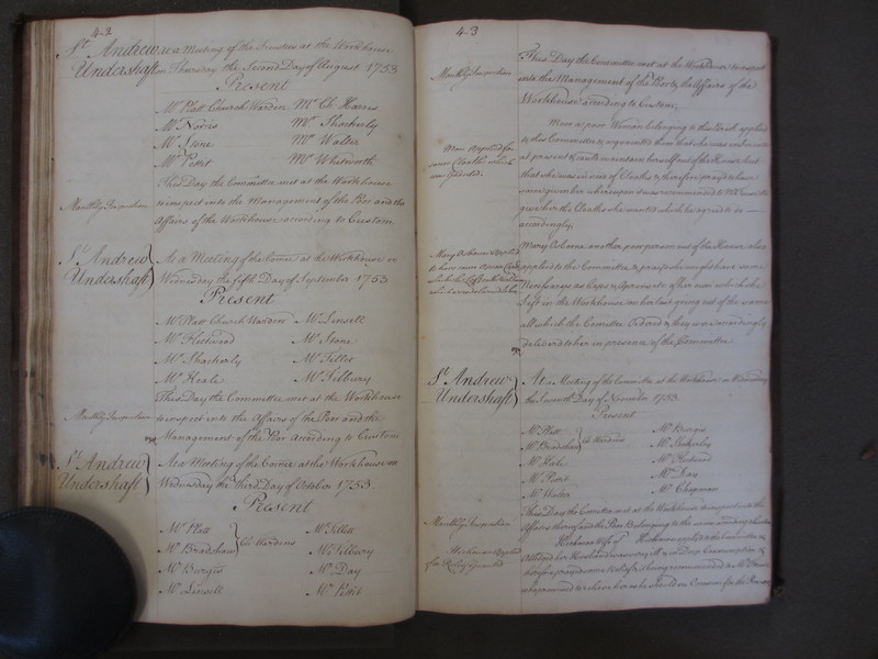 St Andrew Undershaft - Workhouse Minute Book 1748-1780 p42-43 image 1