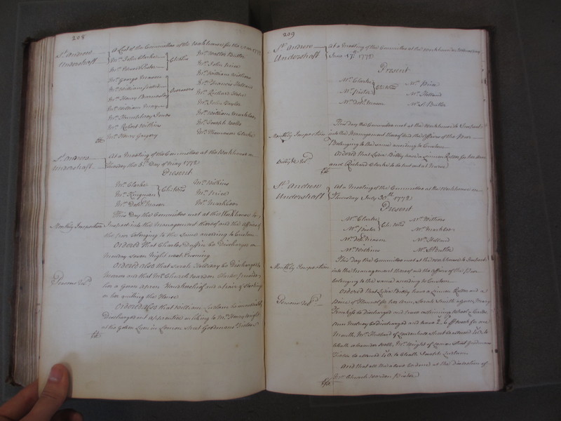 St Andrew Undershaft - Workhouse Minute Book 1748-1780 p208-209 image 1 St Andrew Undershaft - Workhouse Minute Book 1748-1780 p208-209 image 1