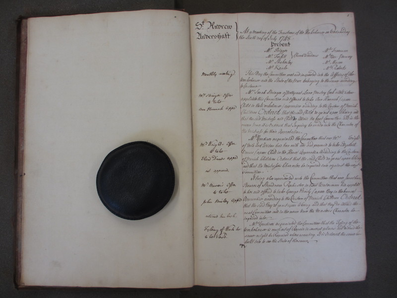 St Andrew Undershaft - Workhouse Minute Book 1748-1780 p1 image 1 St Andrew Undershaft - Workhouse Minute Book 1748-1780 p1 image 1