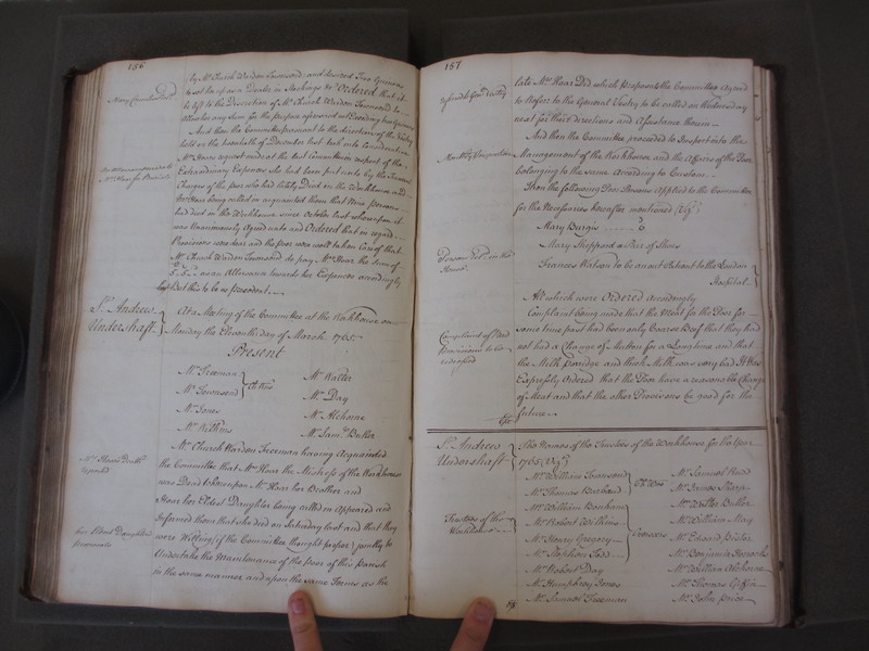 St Andrew Undershaft - Workhouse Minute Book 1748-1780 p156-157 image 1 St Andrew Undershaft - Workhouse Minute Book 1748-1780 p156-157 image 1