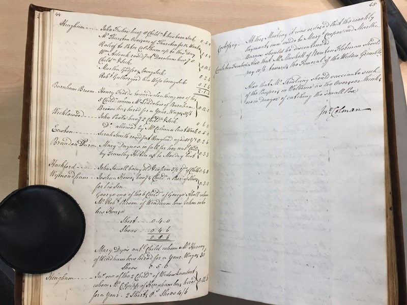 Forehoe Hundred - House of Industry Minute Book 1807-1809 p44-45 image 1 Forehoe Hundred - House of Industry Minute Book 1807-1809 p44-45 image 1