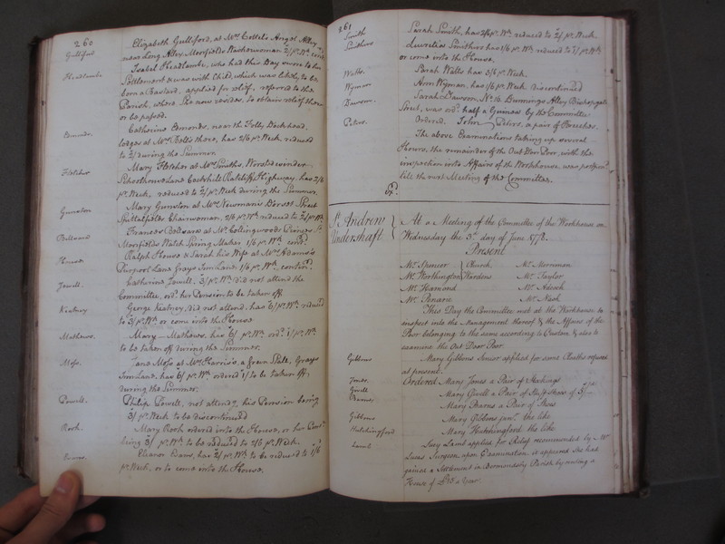 St Andrew Undershaft - Workhouse Minute Book 1748-1780 p260-261 image 1 St Andrew Undershaft - Workhouse Minute Book 1748-1780 p260-261 image 1