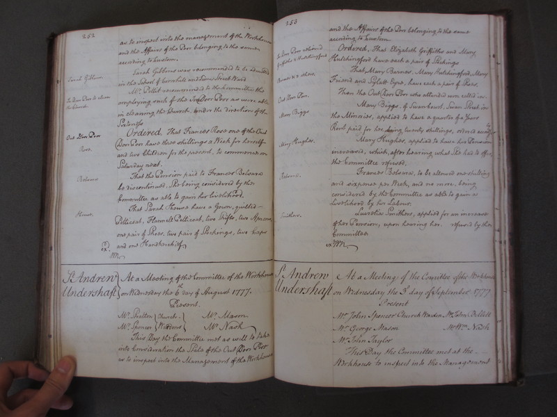 St Andrew Undershaft - Workhouse Minute Book 1748-1780 p252-253 image 1 St Andrew Undershaft - Workhouse Minute Book 1748-1780 p252-253 image 1