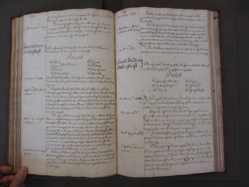 St Andrew Undershaft - Workhouse Minute Book 1732-1748 p128-129 image 1 St Andrew Undershaft - Workhouse Minute Book 1732-1748 p128-129 image 1
