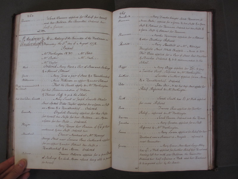 St Andrew Undershaft - Workhouse Minute Book 1748-1780 p264-265 image 1 St Andrew Undershaft - Workhouse Minute Book 1748-1780 p264-265 image 1