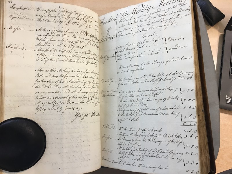 Forehoe Hundred - House of Industry Minute Book 1807-1809 p184-185 image 1