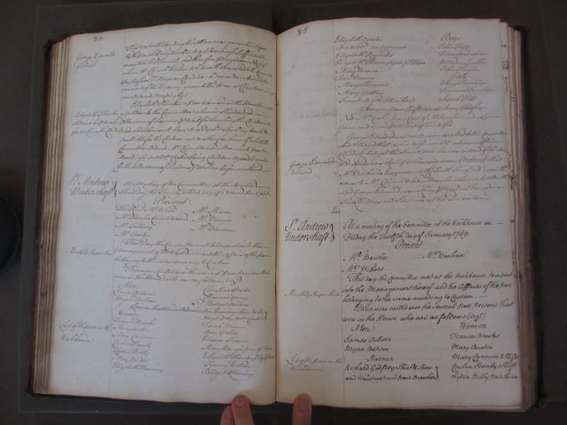 St Andrew Undershaft - Workhouse Minute Book 1748-1780 p84-85 image 1 St Andrew Undershaft - Workhouse Minute Book 1748-1780 p84-85 image 1