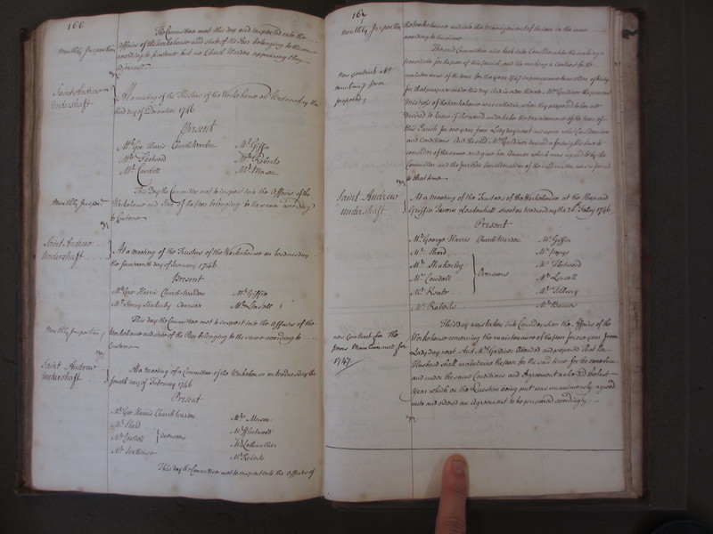 St Andrew Undershaft - Workhouse Minute Book 1732-1748 p166-167 image 1 St Andrew Undershaft - Workhouse Minute Book 1732-1748 p166-167 image 1