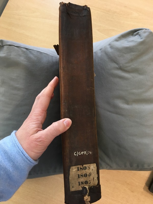 Forehoe Hundred - House of Industry Minute Book 1805-1807 spine image 1