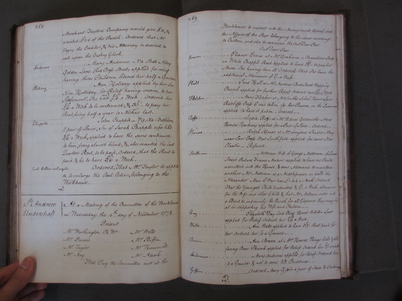 St Andrew Undershaft - Workhouse Minute Book 1748-1780 p268-269 image 1 St Andrew Undershaft - Workhouse Minute Book 1748-1780 p268-269 image 1