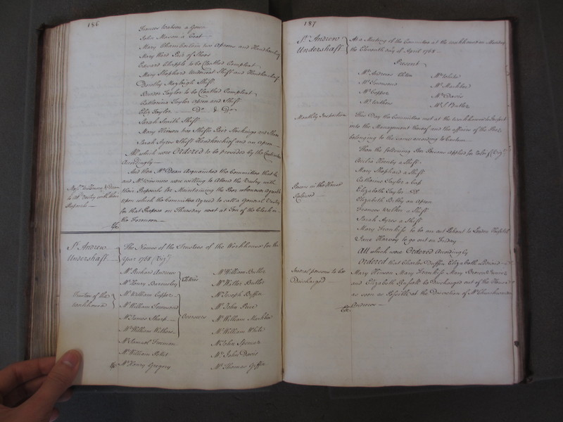 St Andrew Undershaft - Workhouse Minute Book 1748-1780 p186-187 image 1 St Andrew Undershaft - Workhouse Minute Book 1748-1780 p186-187 image 1