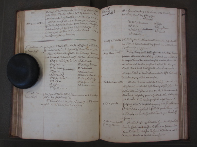 St Andrew Undershaft - Workhouse Minute Book 1732-1748 p118-119 image 1 St Andrew Undershaft - Workhouse Minute Book 1732-1748 p118-119 image 1