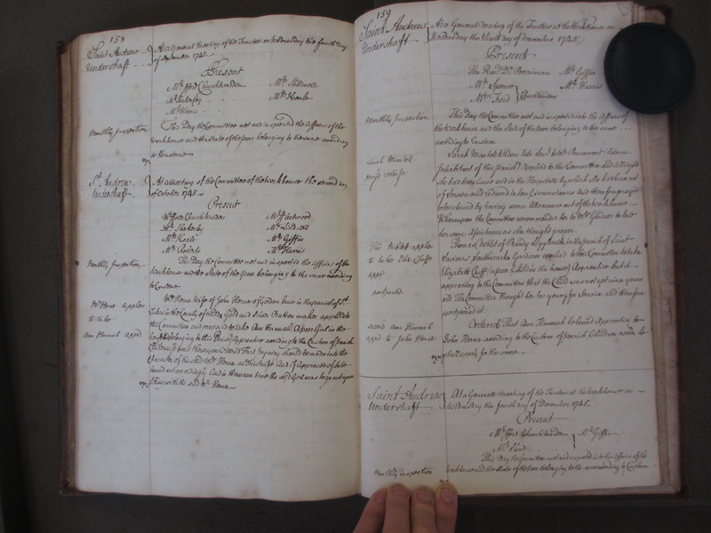 St Andrew Undershaft - Workhouse Minute Book 1732-1748 p158-159 image 1 St Andrew Undershaft - Workhouse Minute Book 1732-1748 p158-159 image 1