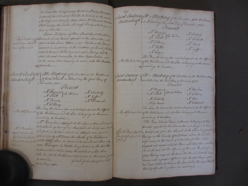 St Andrew Undershaft - Workhouse Minute Book 1748-1780 p36-37 image 1