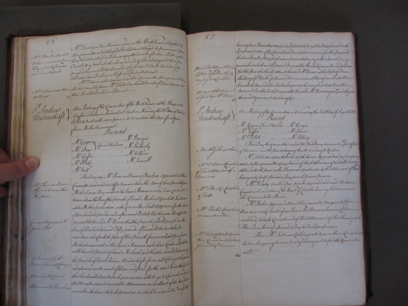 St Andrew Undershaft - Workhouse Minute Book 1748-1780 p56-57 image 1 St Andrew Undershaft - Workhouse Minute Book 1748-1780 p56-57 image 1