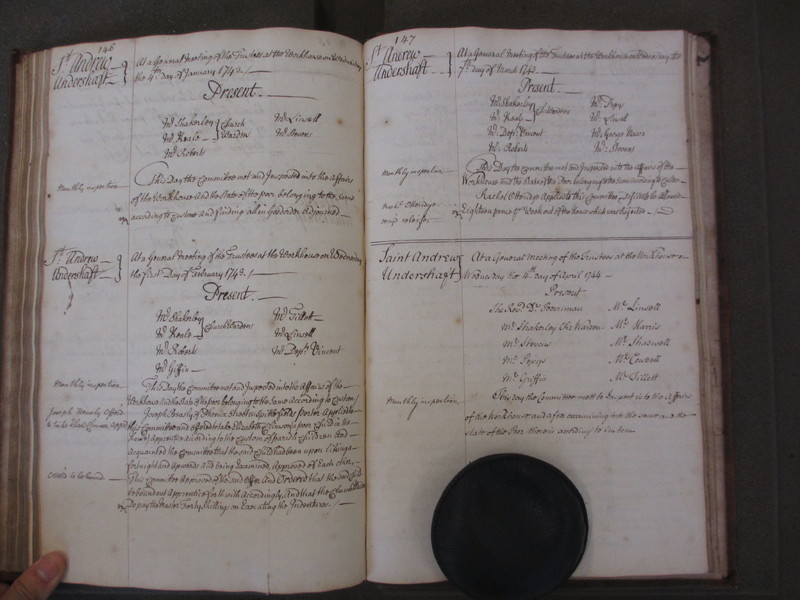 St Andrew Undershaft - Workhouse Minute Book 1732-1748 p146-147 image 1 St Andrew Undershaft - Workhouse Minute Book 1732-1748 p146-147 image 1