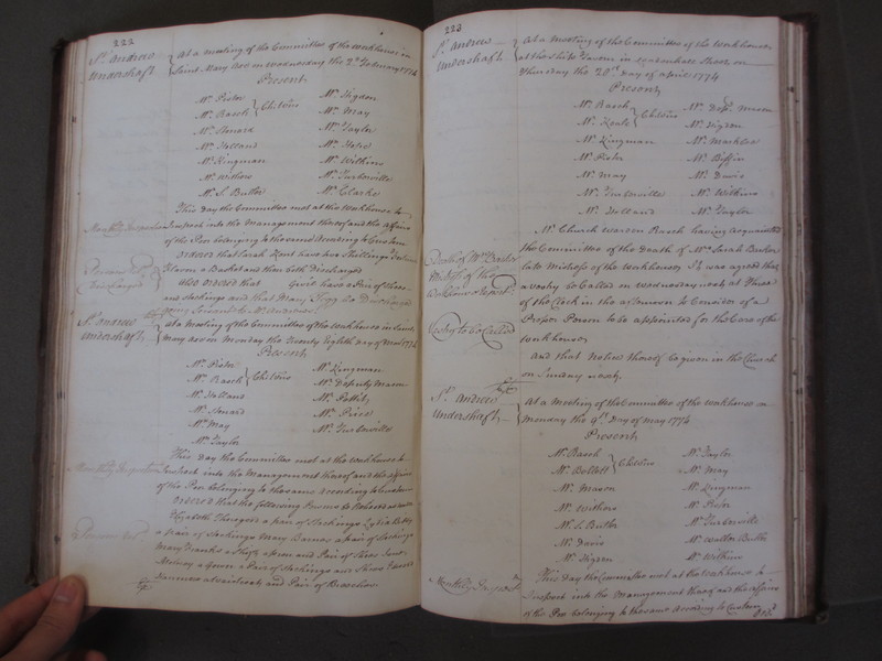 St Andrew Undershaft - Workhouse Minute Book 1748-1780 p222-223 image 1 St Andrew Undershaft - Workhouse Minute Book 1748-1780 p222-223 image 1