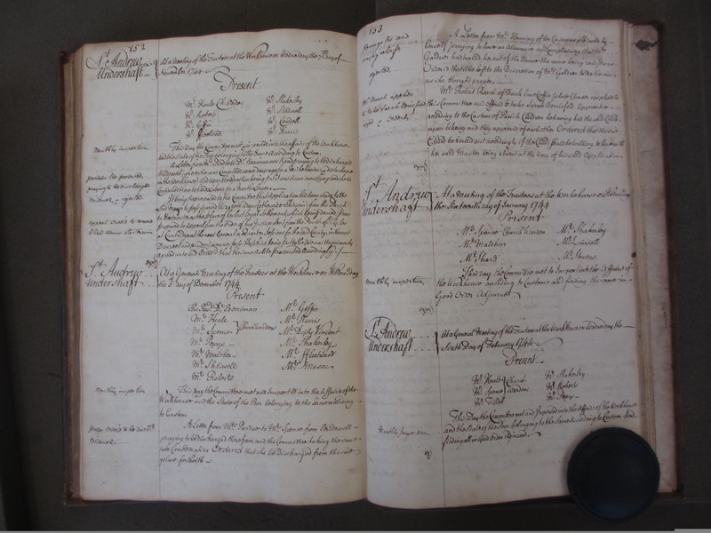 St Andrew Undershaft - Workhouse Minute Book 1732-1748 p152-153 image 1 St Andrew Undershaft - Workhouse Minute Book 1732-1748 p152-153 image 1