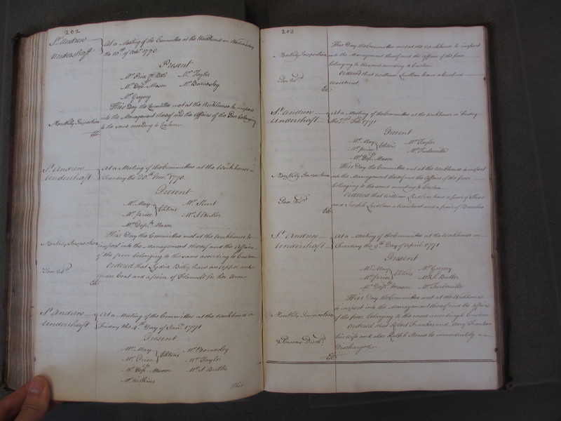 St Andrew Undershaft - Workhouse Minute Book 1748-1780 p202-203 image 1 St Andrew Undershaft - Workhouse Minute Book 1748-1780 p202-203 image 1
