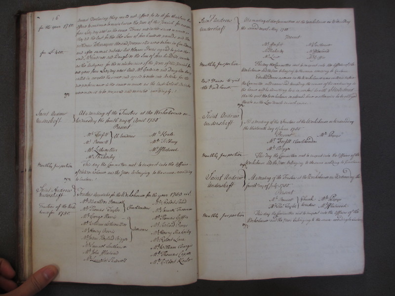 St Andrew Undershaft - Workhouse Minute Book 1748-1780 p16-17 image 1 St Andrew Undershaft - Workhouse Minute Book 1748-1780 p16-17 image 1