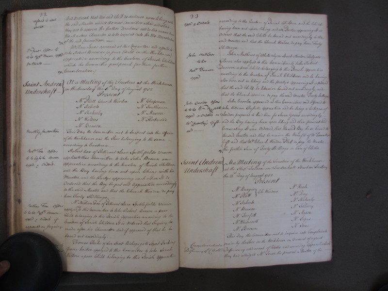 St Andrew Undershaft - Workhouse Minute Book 1748-1780 p32-33 image 1
