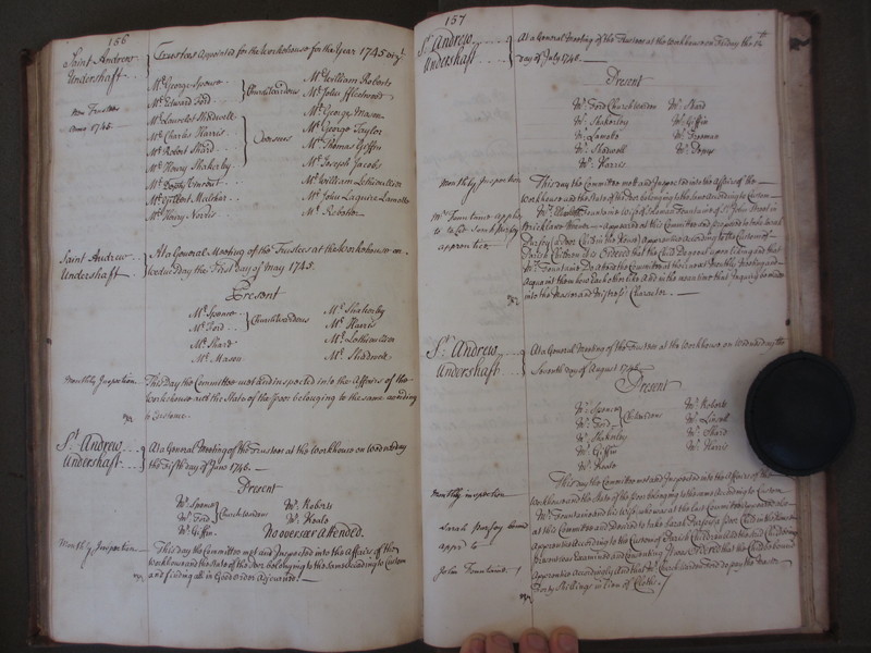 St Andrew Undershaft - Workhouse Minute Book 1732-1748 p156-157 image 1 St Andrew Undershaft - Workhouse Minute Book 1732-1748 p156-157 image 1